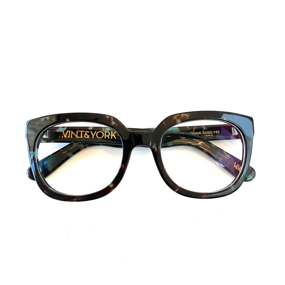 Vint & York “Ritzy” Eyeglass Frames Dark Brown Tortoise & Turquoise Blue - Picture 12 of 16